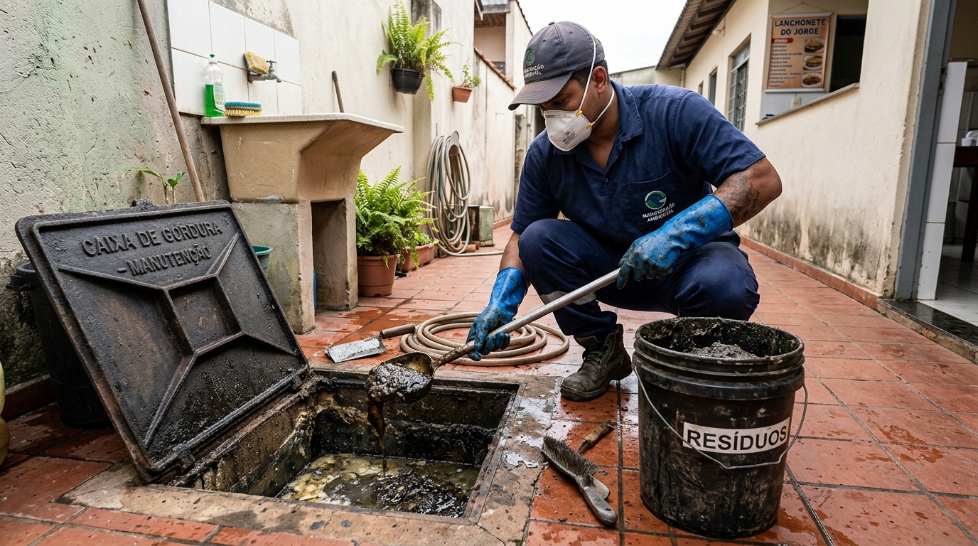 Remoção de resíduos da caixa de gordura em Zona Sul‑SP