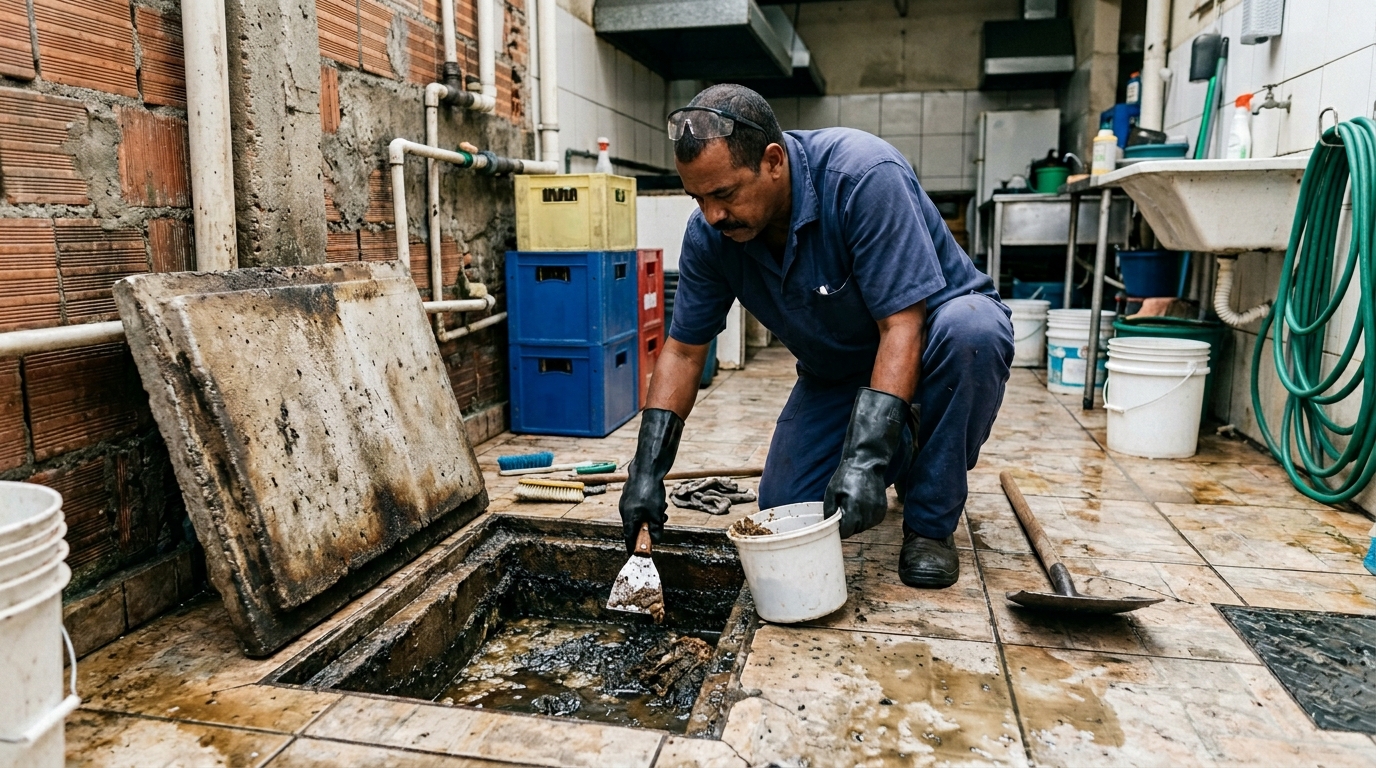 Limpeza de caixa de gordura residencial em Zona Sul‑SP